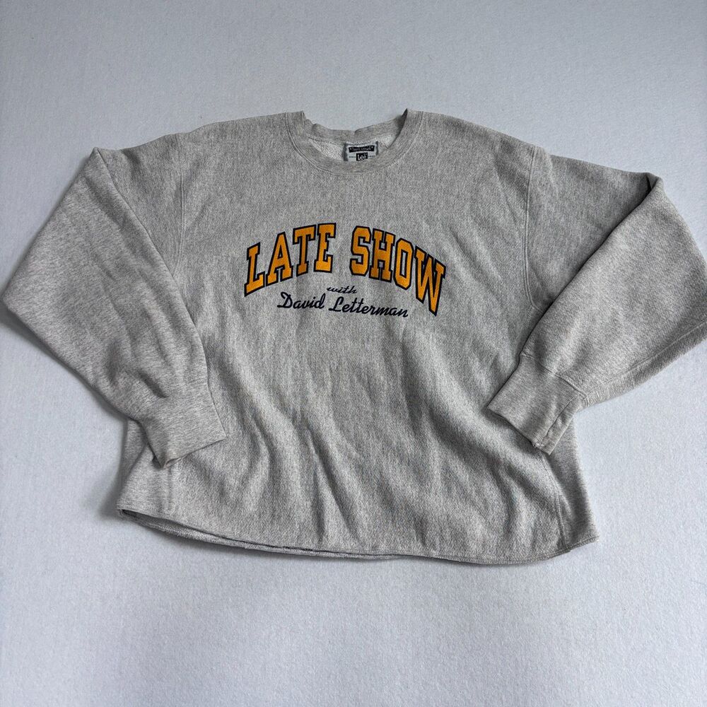 Vintage 90s Late Show David Letterman Sweatshirt Womens XL Gray Lee Crew - Read